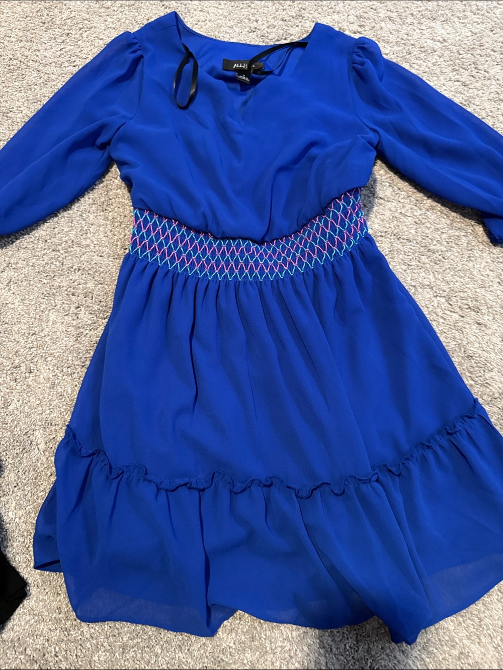 Ally B Blue Smocked Waist Long Sleeve Dress